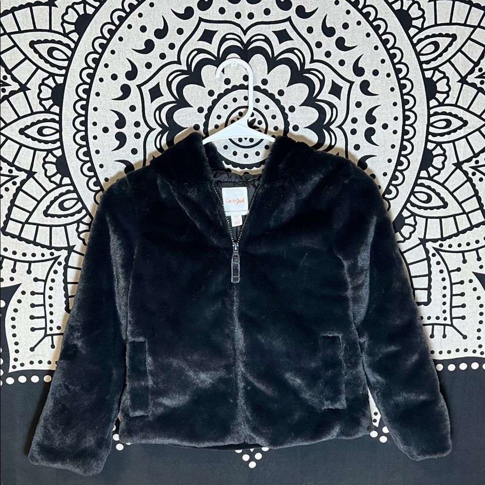 Cat & Jack Black Faux Fur Kids Jacket